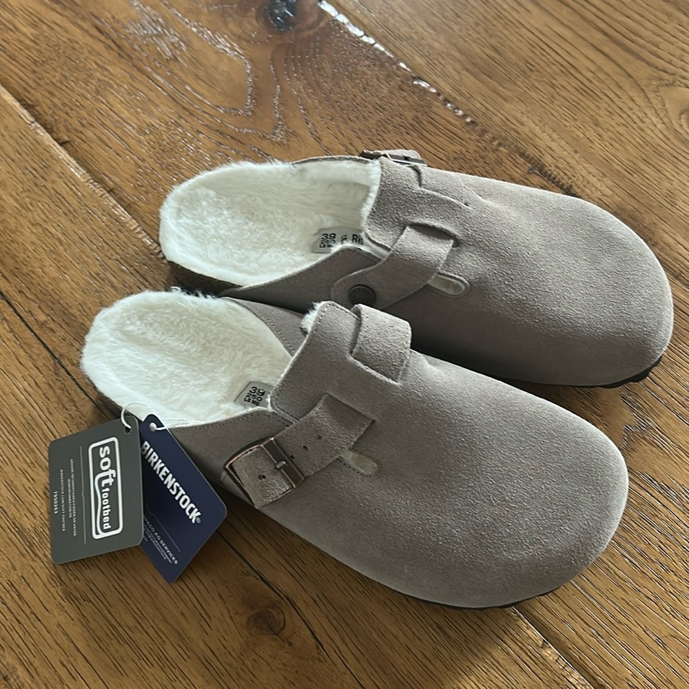 BIRKENSTOCK Boston Shearling Taupe Clogs size Womens